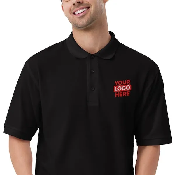 Happy man wearing a corporate polo shirt that has been embroidered with a company logo to represent products available in San Francisco and the surrounding the Bay Area.